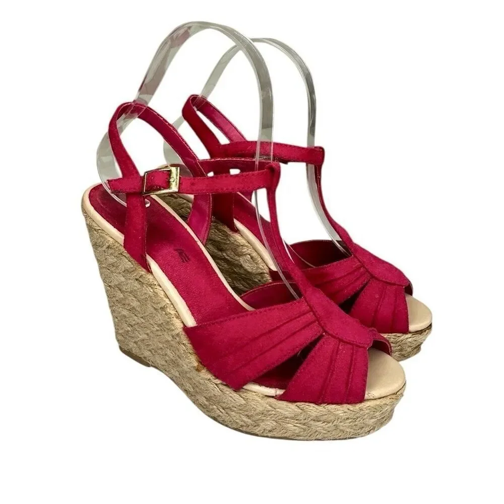 Vintage American Eagle Payless Edition Fuchsia Open Toe Wedge Shoes Womens 6.5